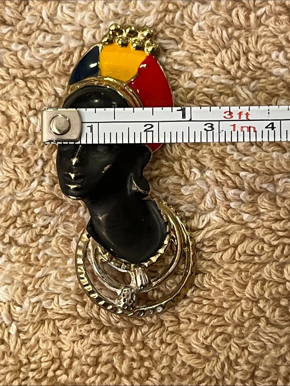 Afrocentric Statement Brooch in Black with Red, Yellow & Blue Headwrap